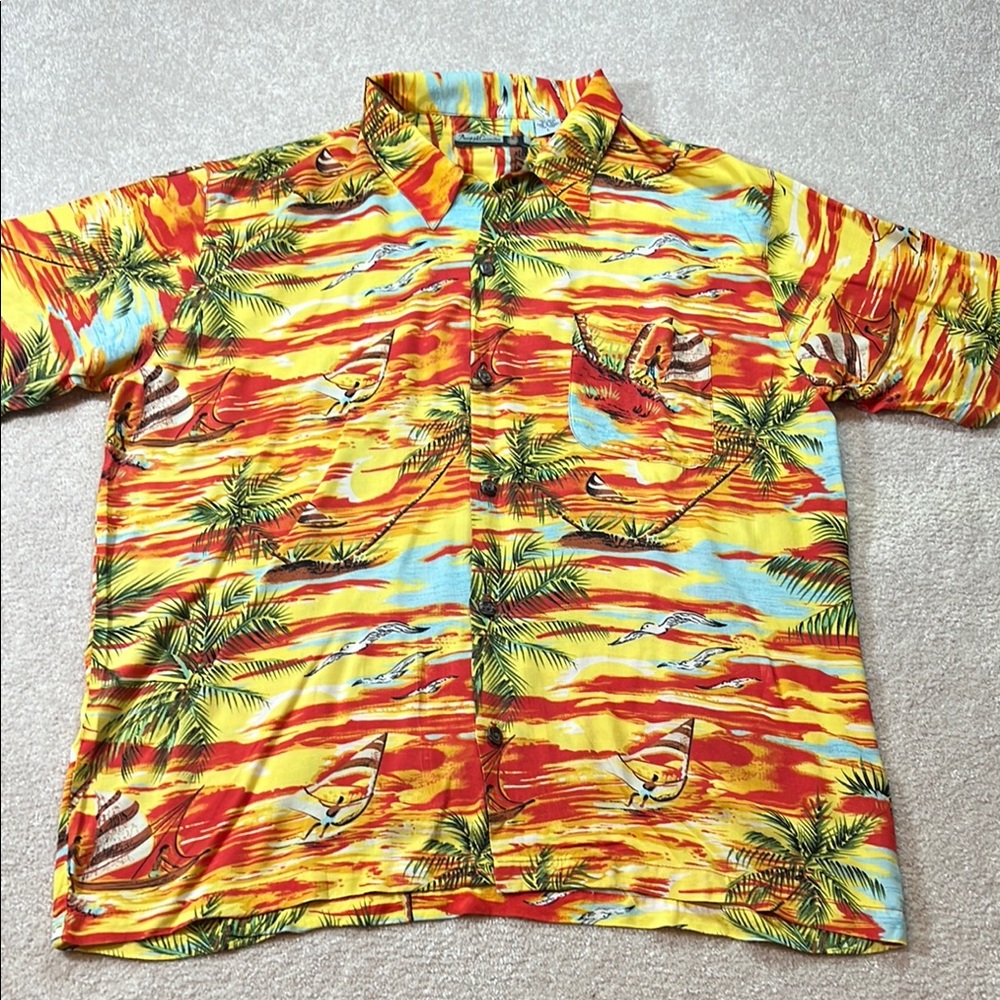Pineapple‎ Connection Hawaiian Shirt Tropical Palm Trees Ocean Print L
